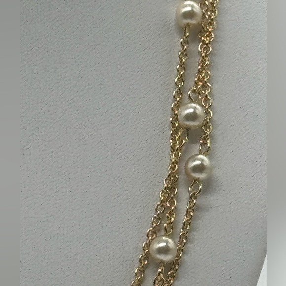 Vintage Joan Rivers 48" Gold Glass Pearl Station Layered Statement Necklace - Picture 3 of 6